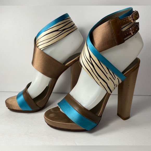Balenciaga satin sandals heels brown blue 38/7.5 - Picture 1 of 11